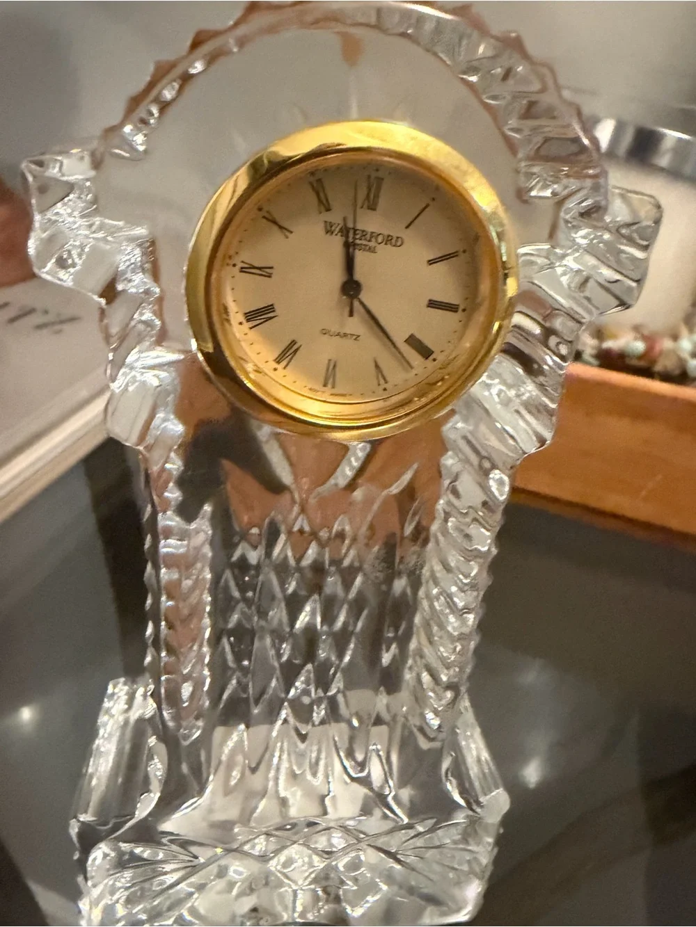 Waterford Clear Crystal vintage quartz Mantel Clock with Gold-Tone Dial
